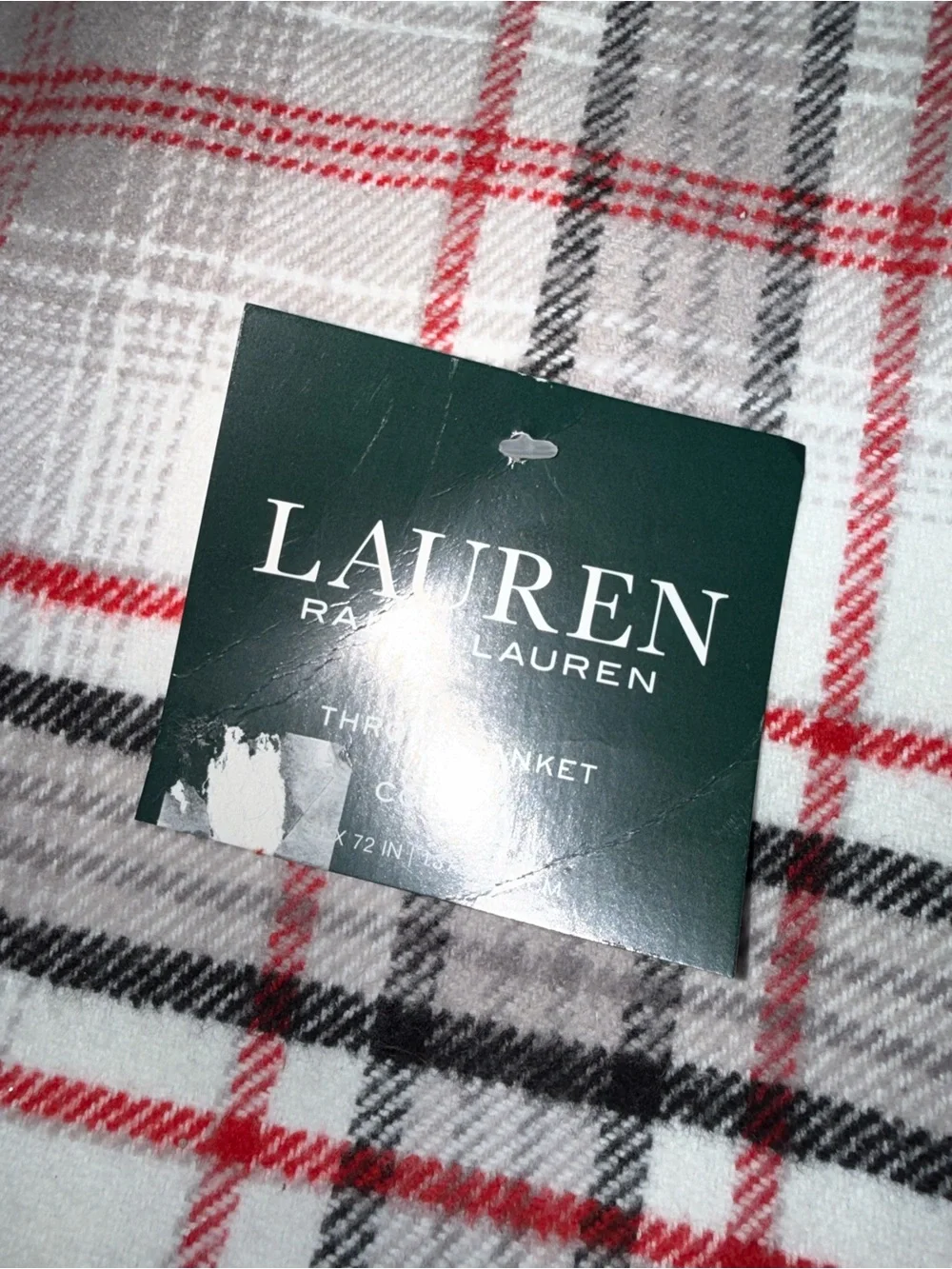 Ralph Lauren NWT New with tags Christmas white red  Stewart Plaid cotton blanket